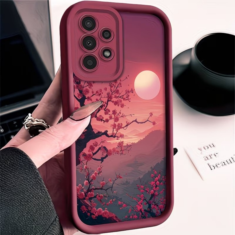 Phone Cases Samsung S25 Fe - Capa Antichoque Vermelha Sunset Mountain Peak