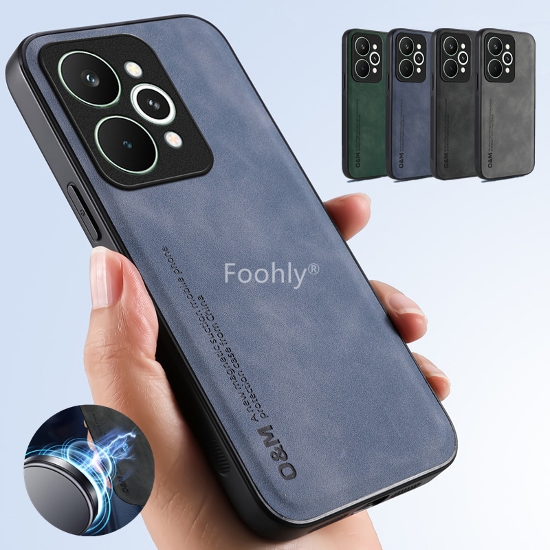 Phone Cases Realme - Capa magnética de couro nubuck para