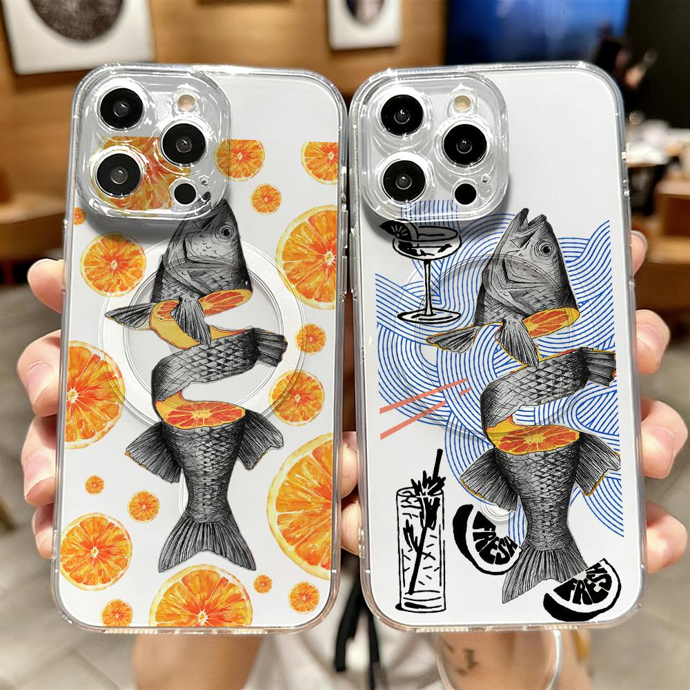 Phone Cases Orange - Capa Magnética Transparente Orange Tide Fish