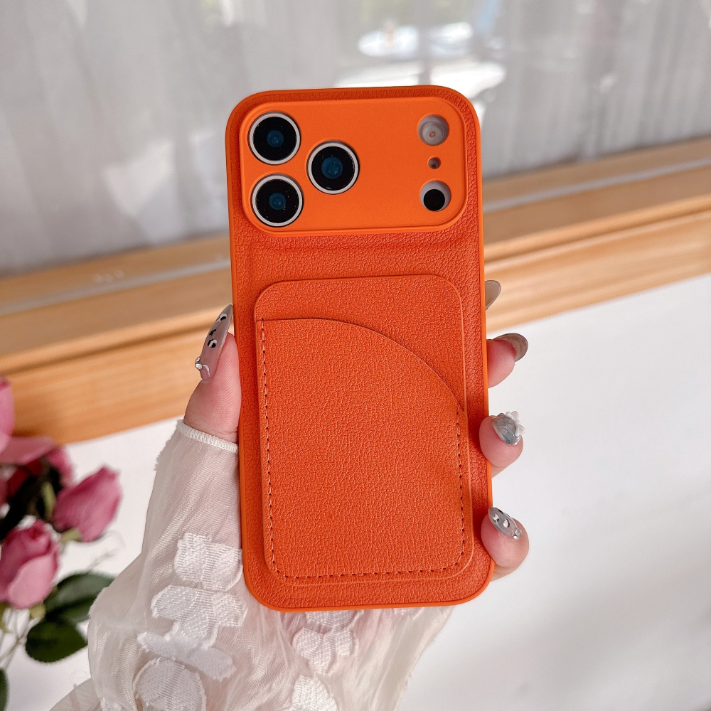 Phone Cases Orange - Luxo avançado laranja couro inserção cartão