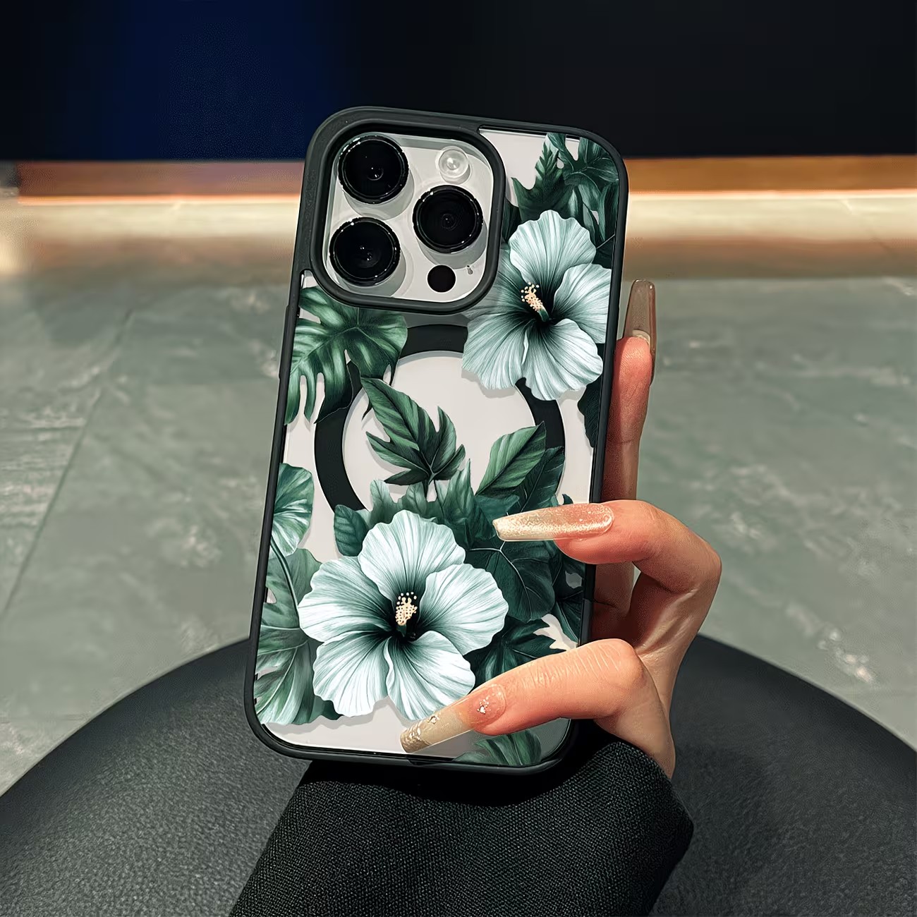 Phone Cases Green - Capa Magnética Transparente com Estampa Floral